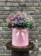 Цветочная композиция из Гипсофила и Розы в шляпной коробке в Базарные Матаки