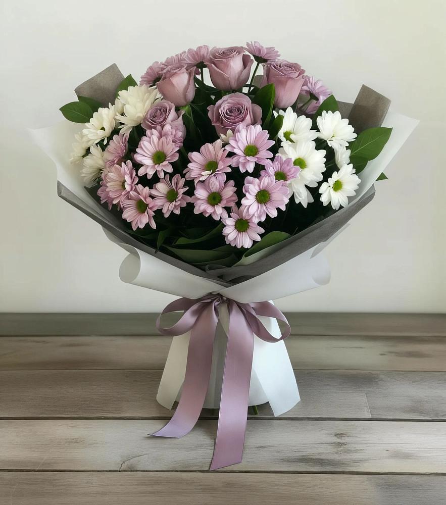 Букет цветов из: Хризантемы и Розы в Базарные Матаки