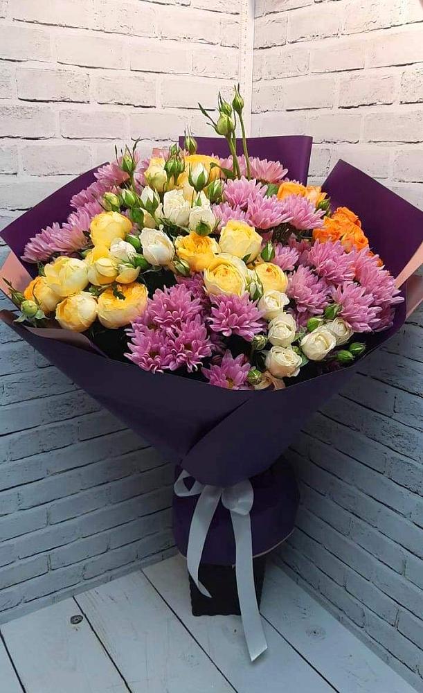 Букет цветов из: Хризантемы и Розы в Базарные Матаки