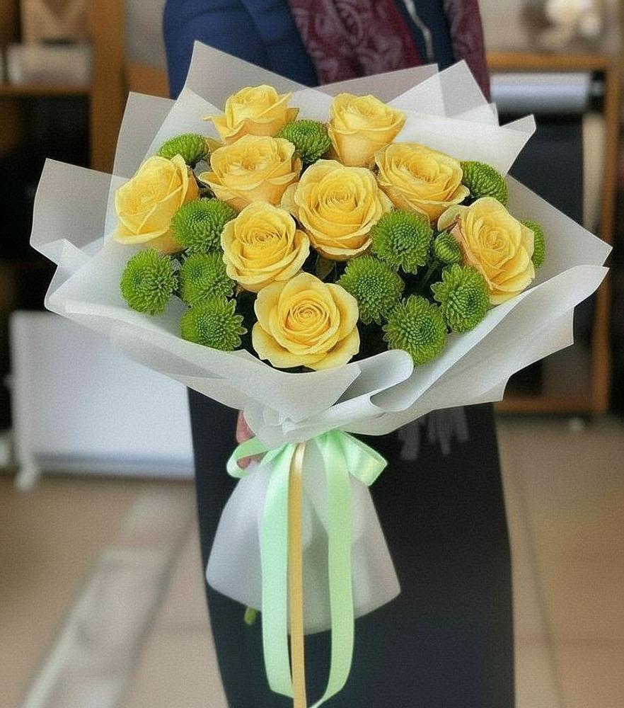 Букет цветов из: Хризантемы и Розы в Базарные Матаки