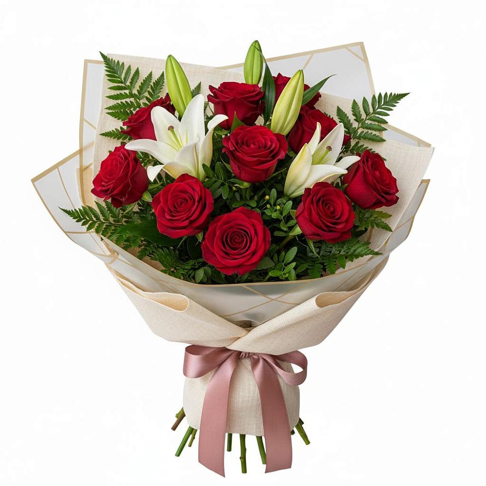 Букет цветов из: Лилии и Розы в Базарные Матаки