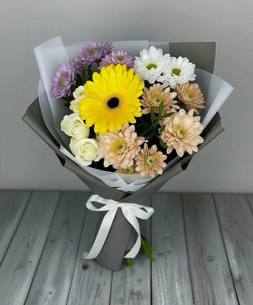Букет цветов из: Розы, Герберы и Хризантемы в Базарные Матаки