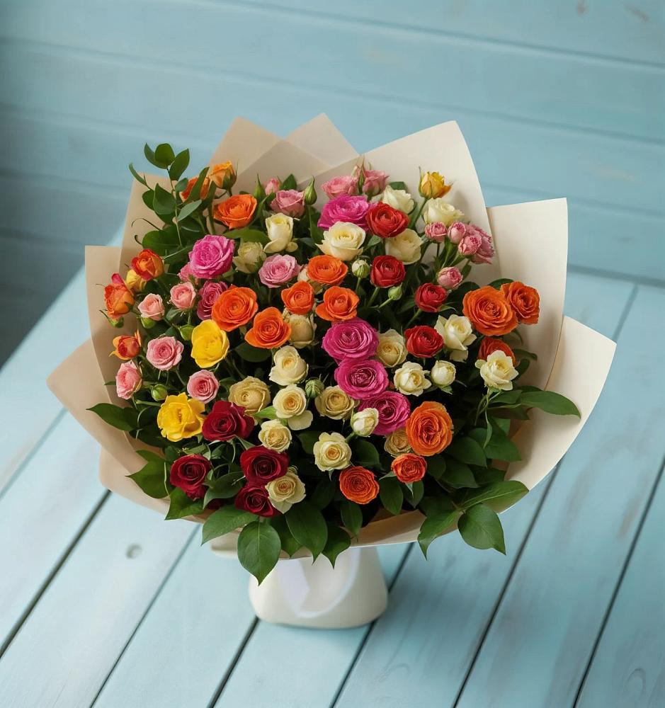 Букет Микс из разноцветных кустовых роз в Базарные Матаки