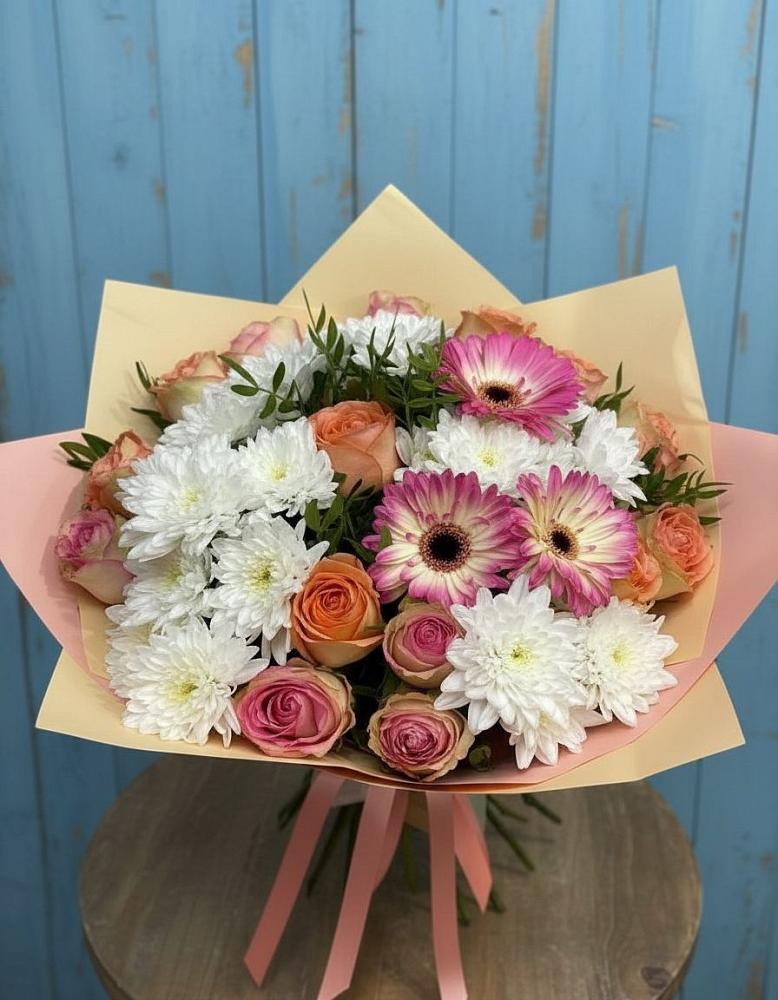 Букет цветов из: Розы, Герберы и Хризантемы в Базарные Матаки