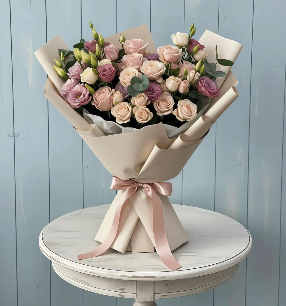 Букет цветов из: Розы и Лизиантусы в Базарные Матаки