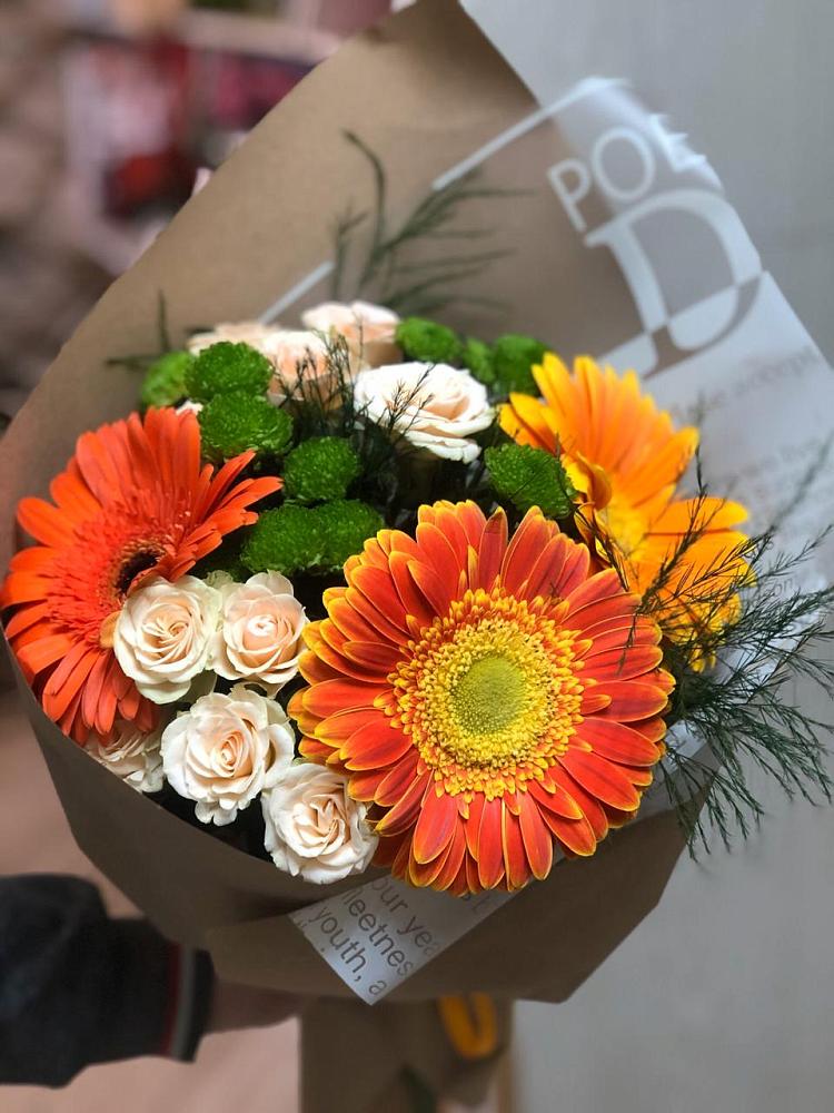 Букет цветов из: Герберы, Хризантемы и Розы в Базарные Матаки